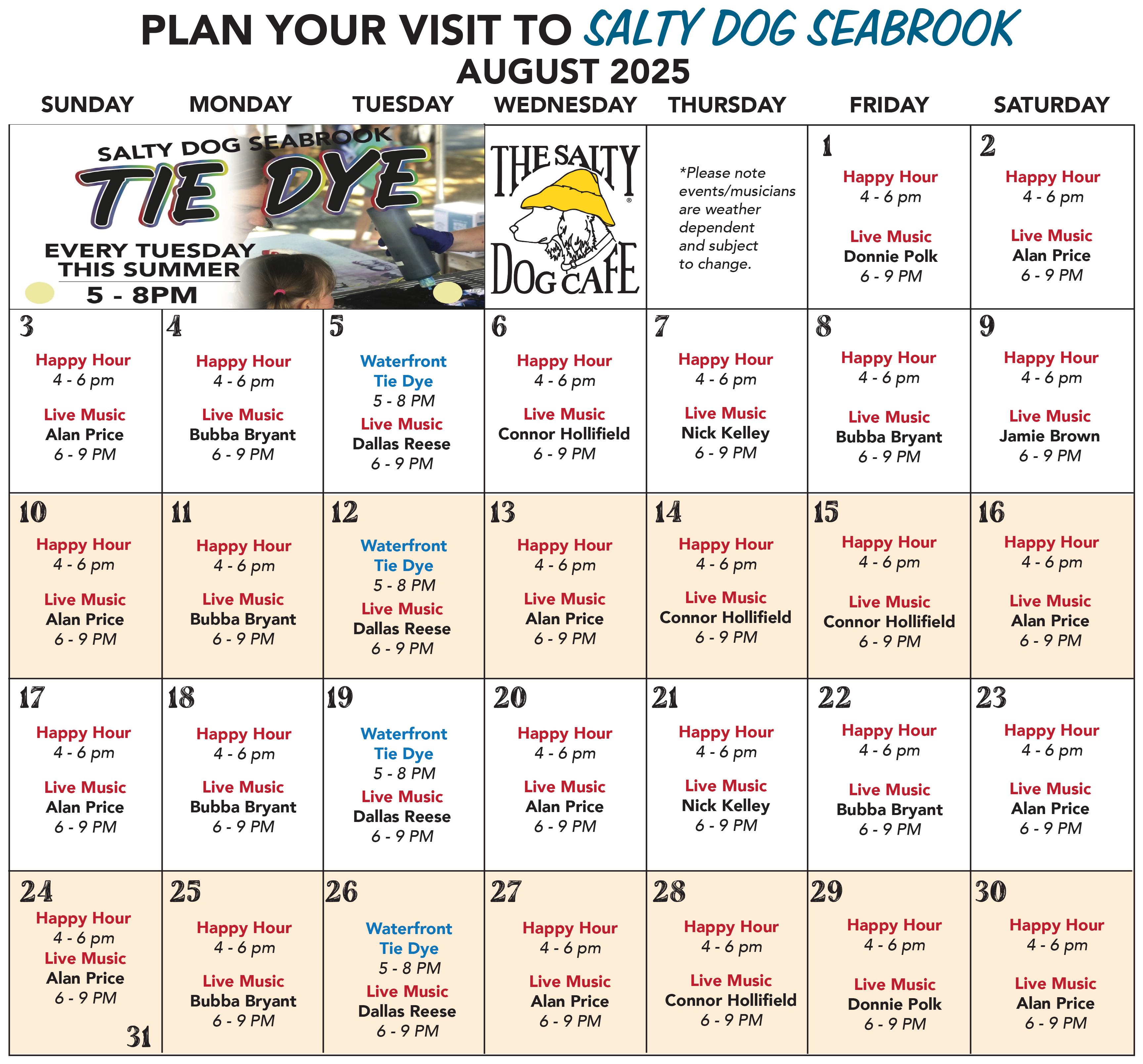 calendar of events