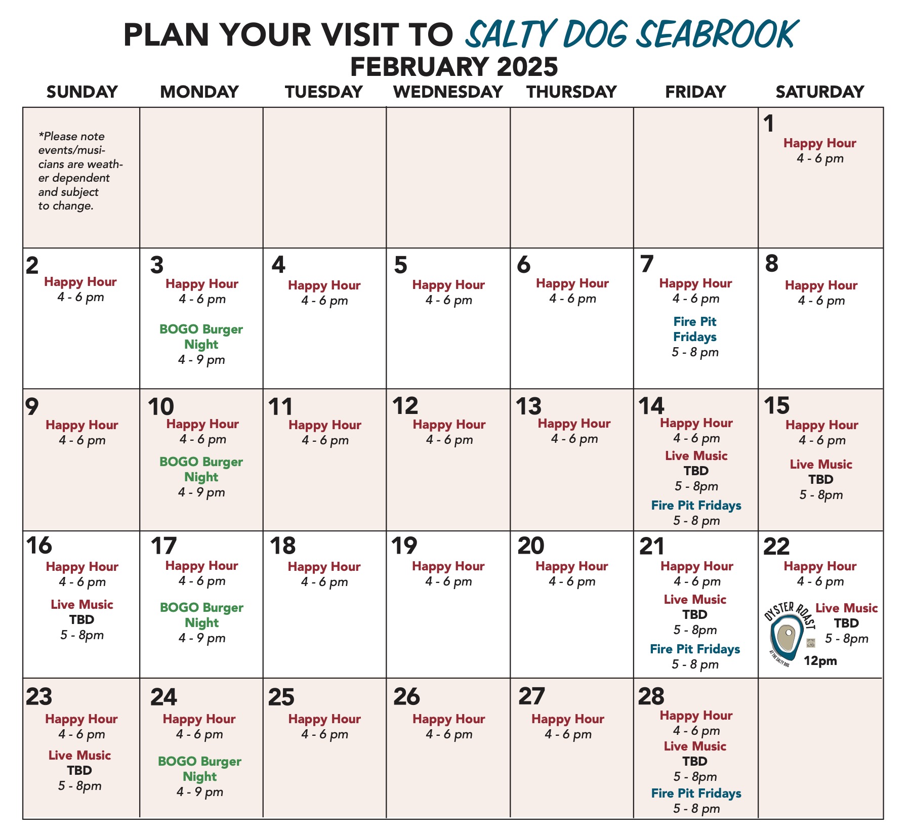 calendar of events