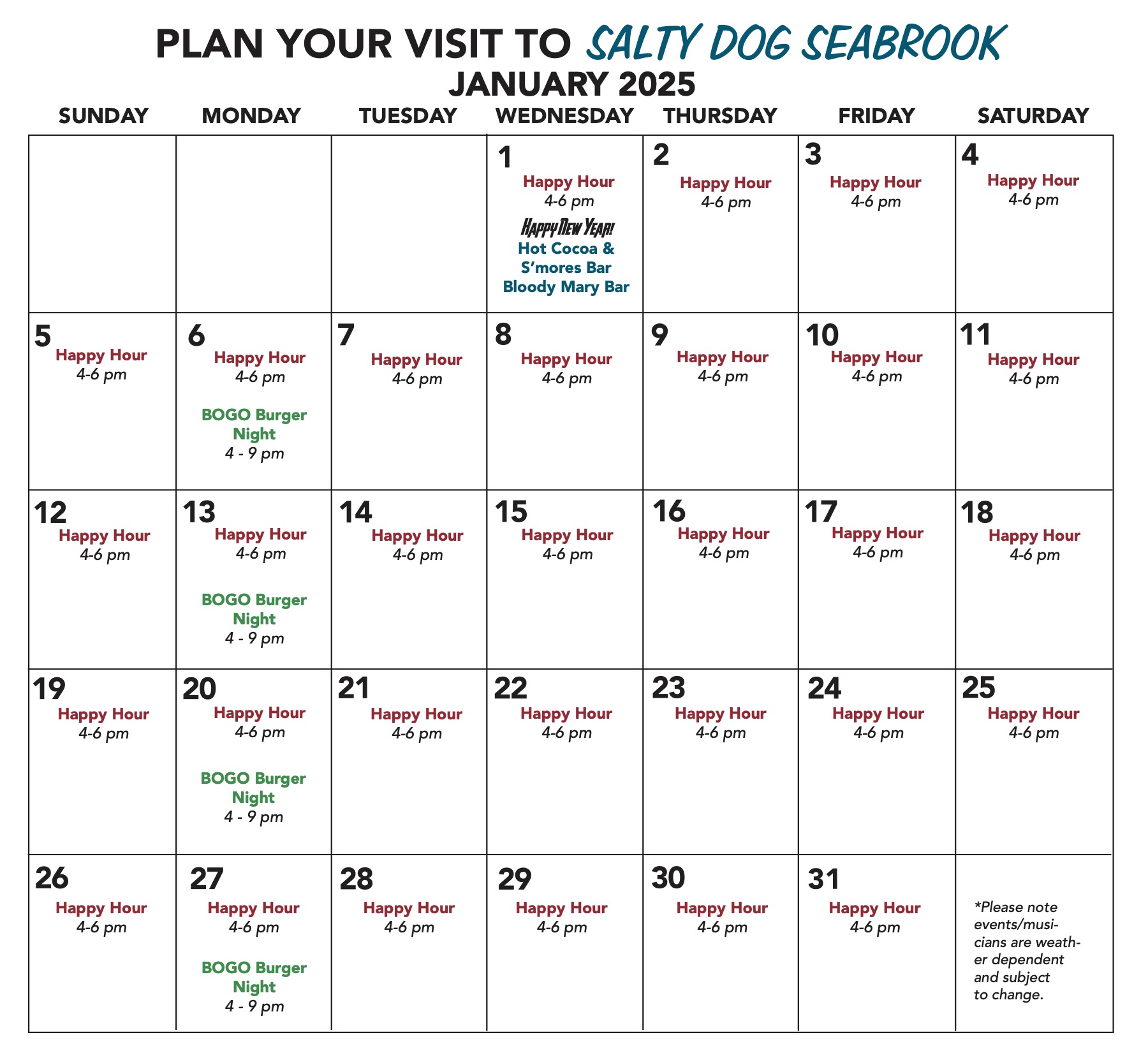 calendar of events