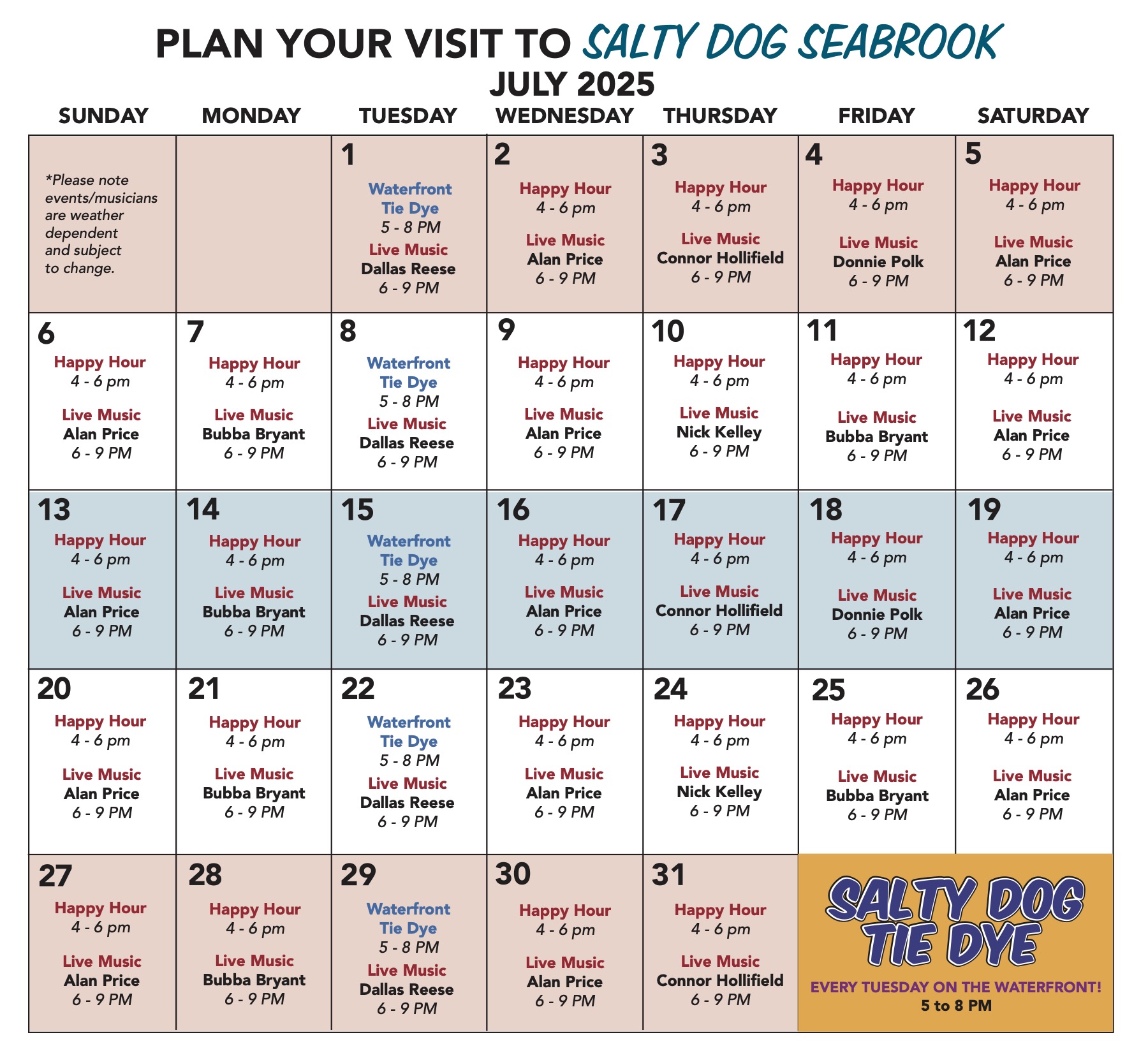 calendar of events