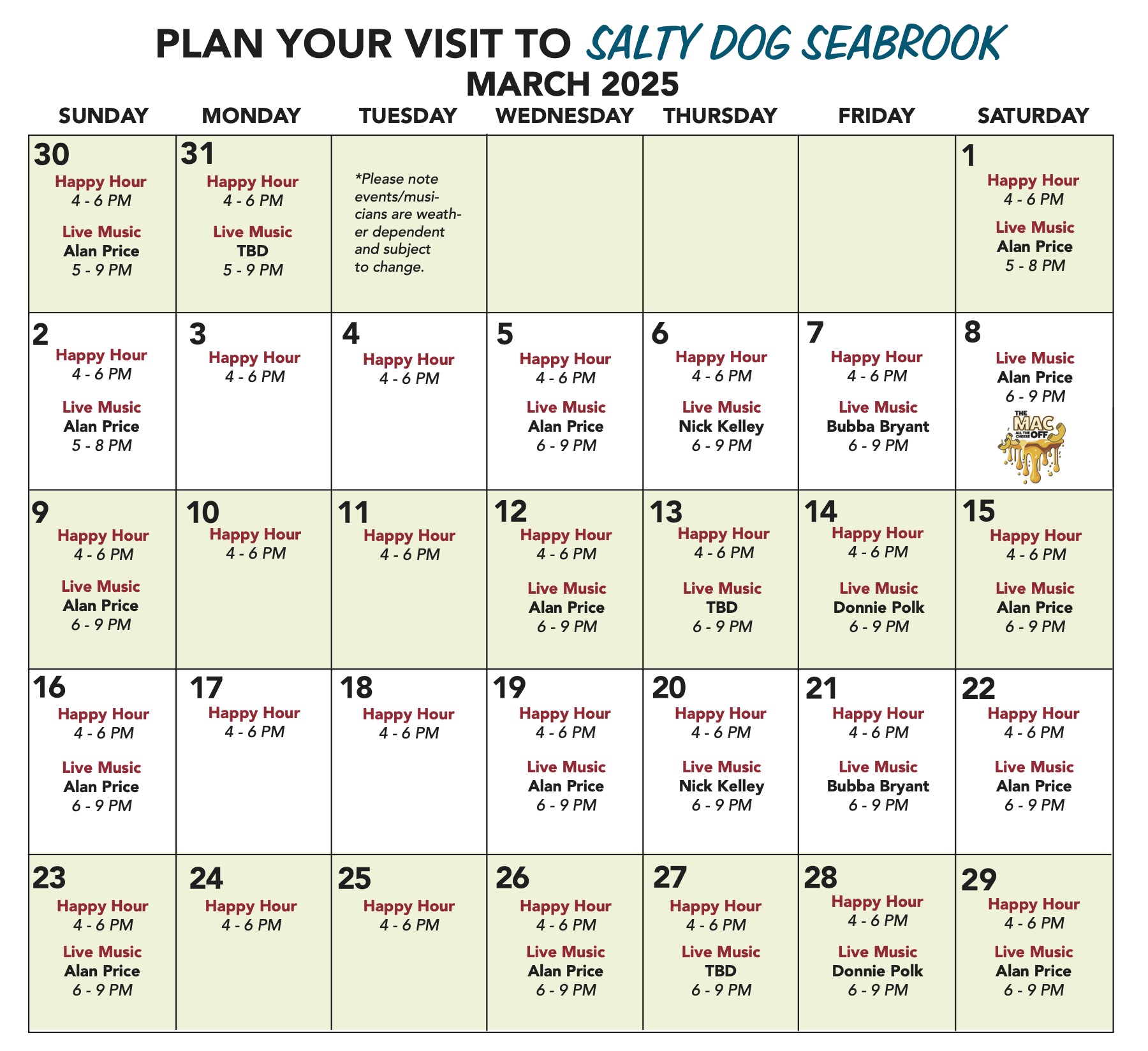 calendar of events